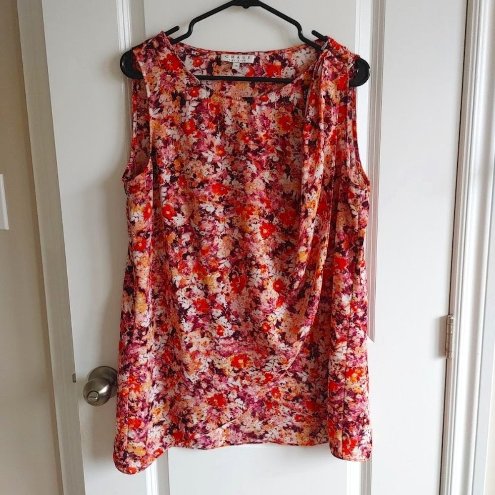Chaus New York Tulip Hem Floral Sleeveless Top